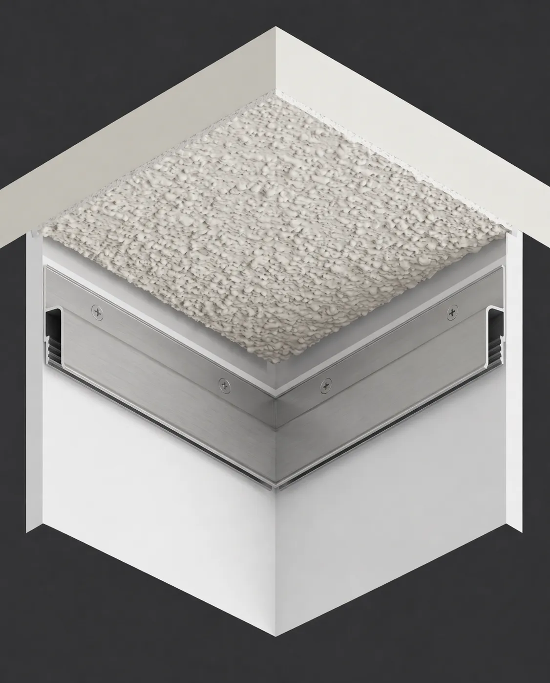 Step 02 — aluminum perimeter profile mounted to the wall at new ceiling height