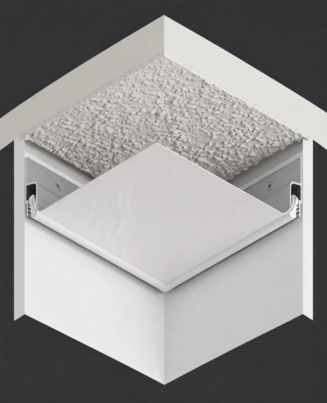 Step 03 — heated membrane stretched into the perimeter profile on all four sides